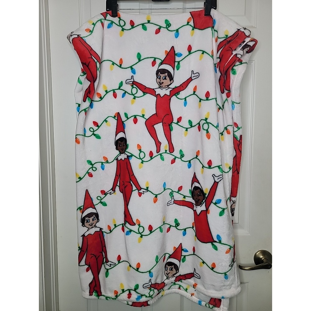 Christmas Elf on the Shelf  Plush Throw‎ Blanket 48"x70" Christmas Lights EUC